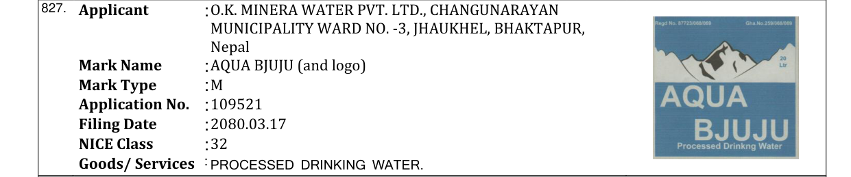 Original bulletin entry for AQUA BJUJU (and logo)