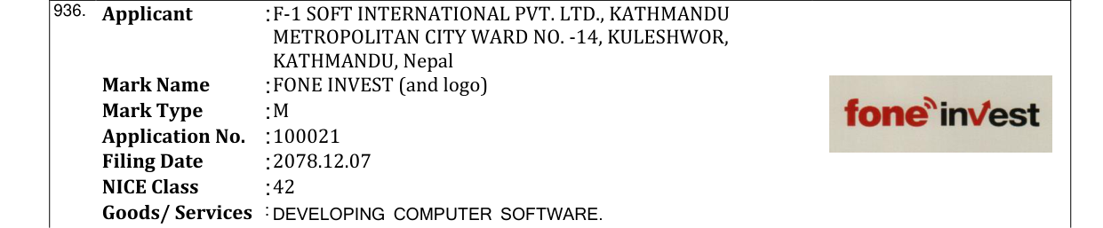 Original bulletin entry for FONE INVEST (and logo)