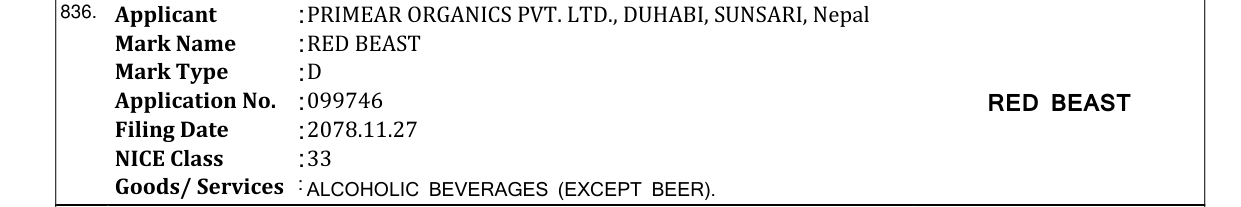Original bulletin entry for RED BEAST