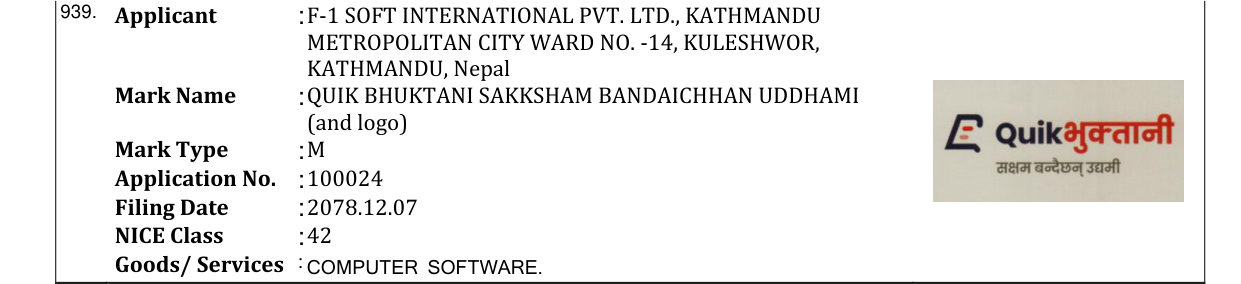 Original bulletin entry for QUIK BHUKTANI SAKKSHAM BANDAICHHAN UDDHAMI (and logo)