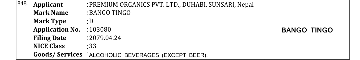 Original bulletin entry for BANGO TINGO