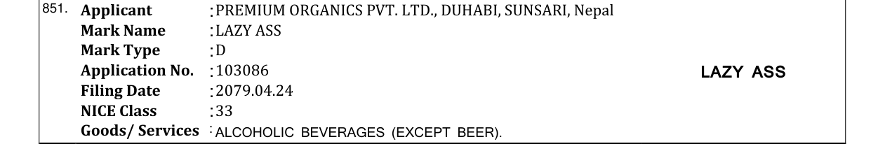 Original bulletin entry for LAZY ASS