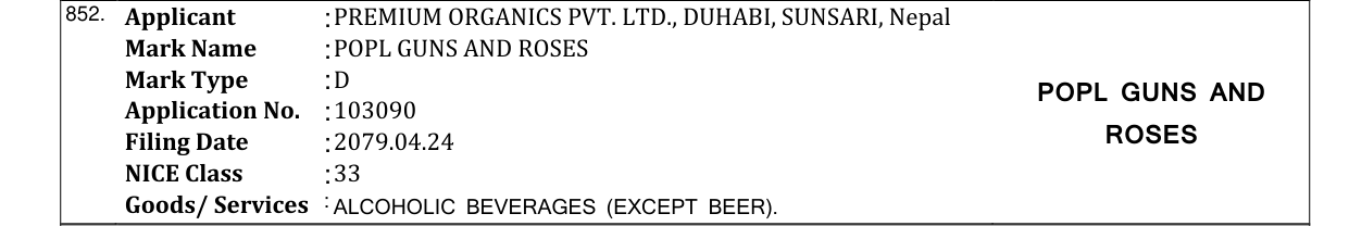 Original bulletin entry for POPL GUNS AND ROSES