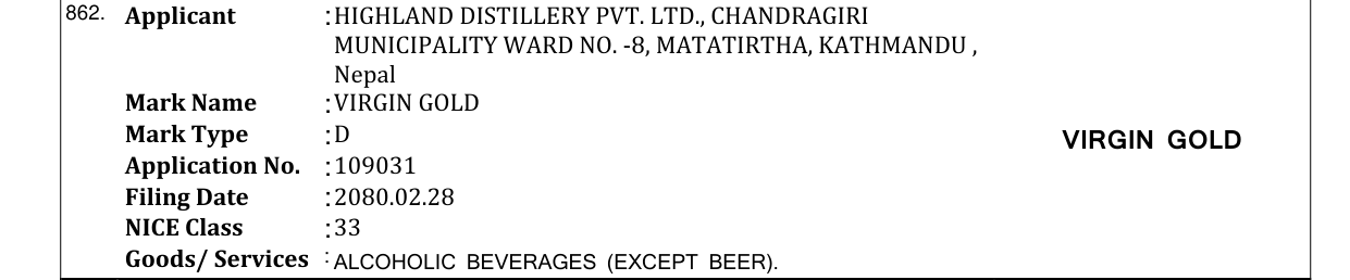Original bulletin entry for VIRGIN GOLD