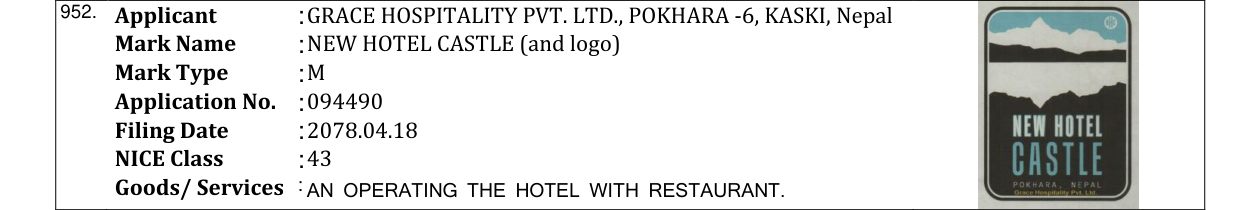 Original bulletin entry for NEW HOTEL CASTLE (and logo)