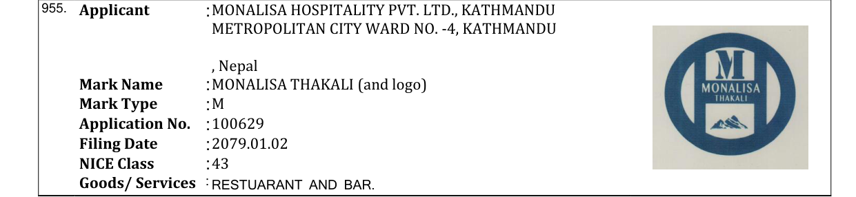 Original bulletin entry for MONALISA THAKALI (and logo)