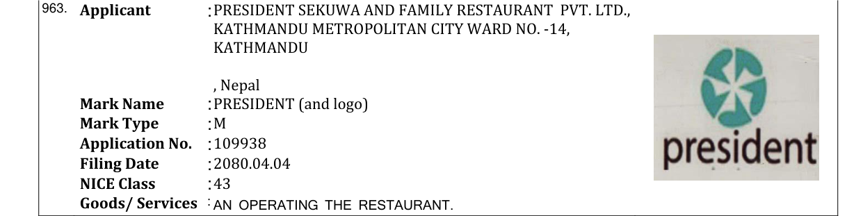 Original bulletin entry for PRESIDENT (and logo)