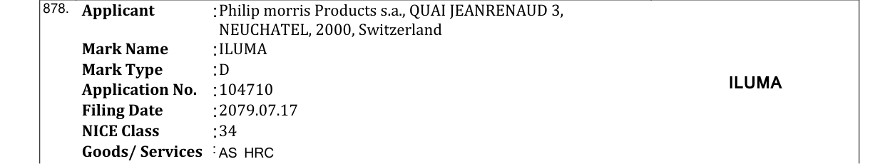 Original bulletin entry for ILUMA