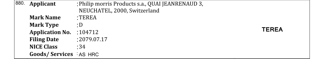 Original bulletin entry for TEREA