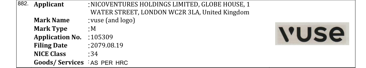 Original bulletin entry for vuse (and logo)