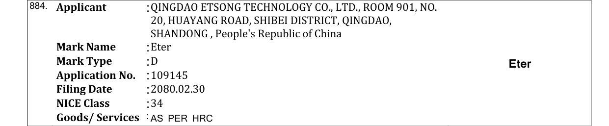 Original bulletin entry for Eter