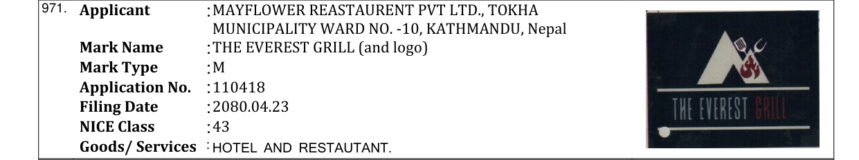 Original bulletin entry for THE EVEREST GRILL (and logo)