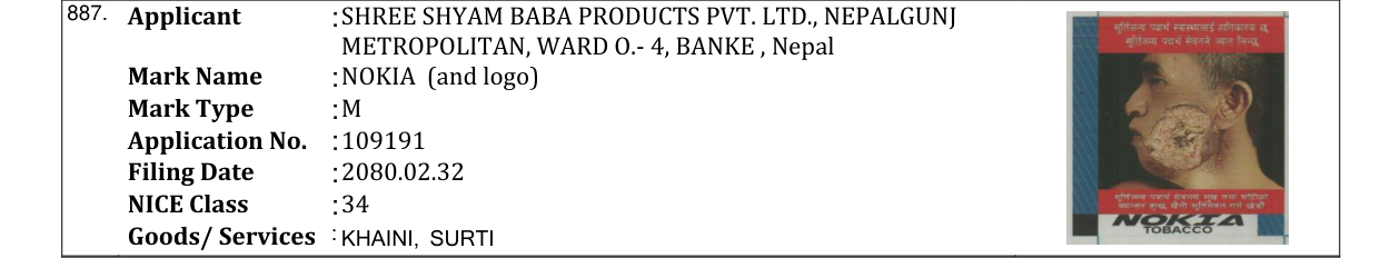 Original bulletin entry for NOKIA (and logo)
