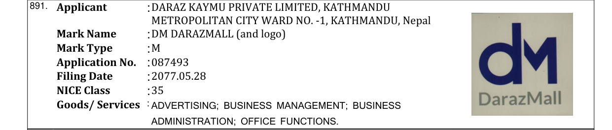Original bulletin entry for DM DARAZMALL (and logo)
