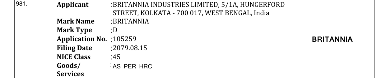 Original bulletin entry for BRITANNIA