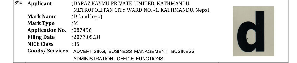 Original bulletin entry for D (and logo)