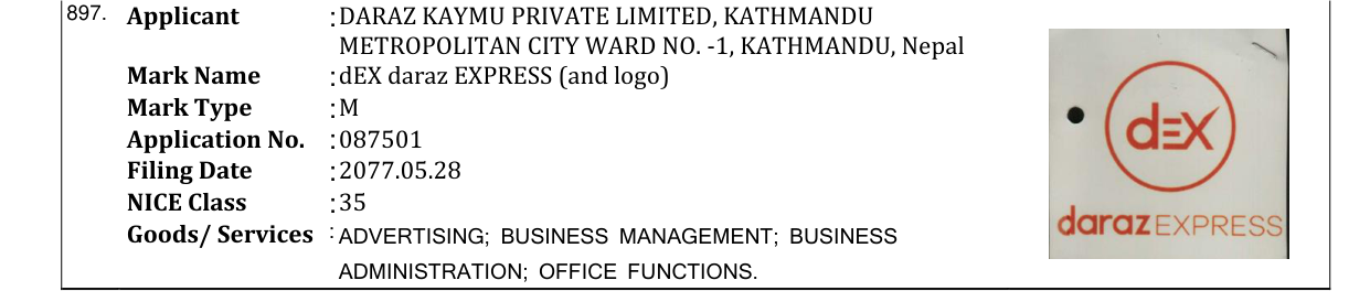 Original bulletin entry for dEX daraz EXPRESS (and logo)