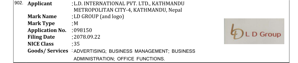Original bulletin entry for LD GROUP (and logo)