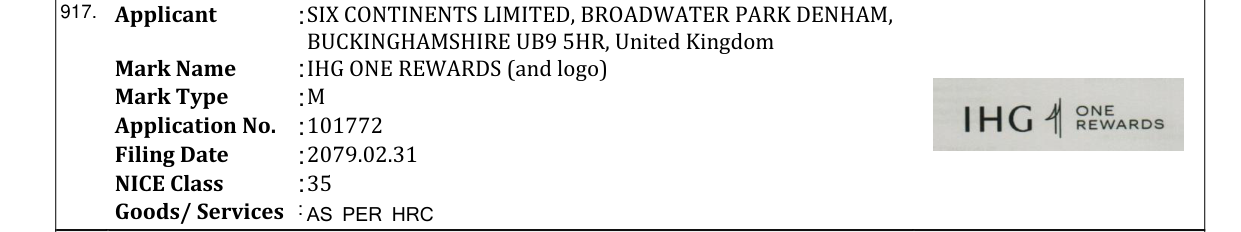 Original bulletin entry for IHG ONE REWARDS (and logo)