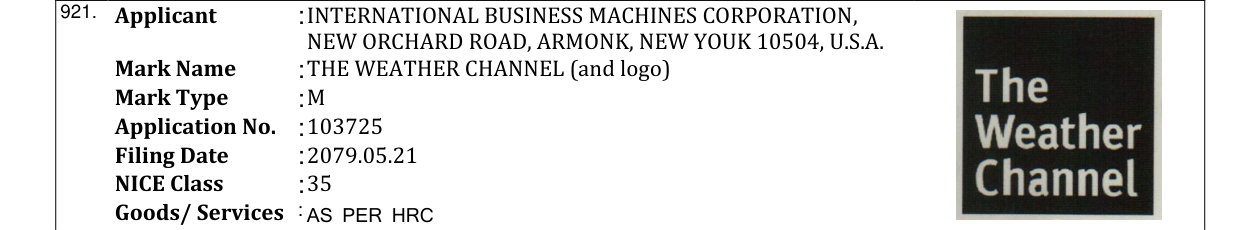 Original bulletin entry for THE WEATHER CHANNEL (and logo)