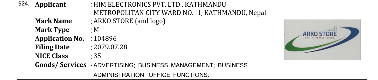 Original bulletin entry for ARKO STORE (and logo)