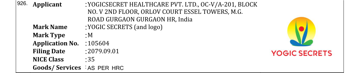 Original bulletin entry for YOGIC SECRETS (and logo)