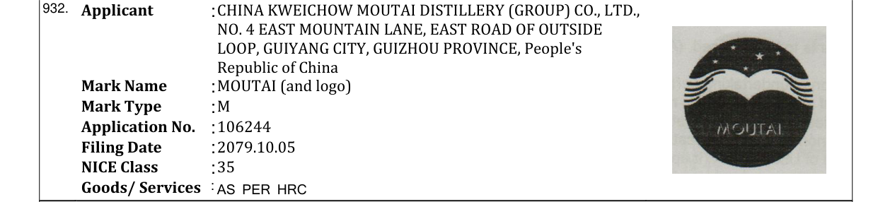 Original bulletin entry for MOUTAI (and logo)