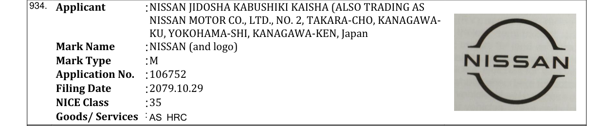 Original bulletin entry for NISSAN (and logo)