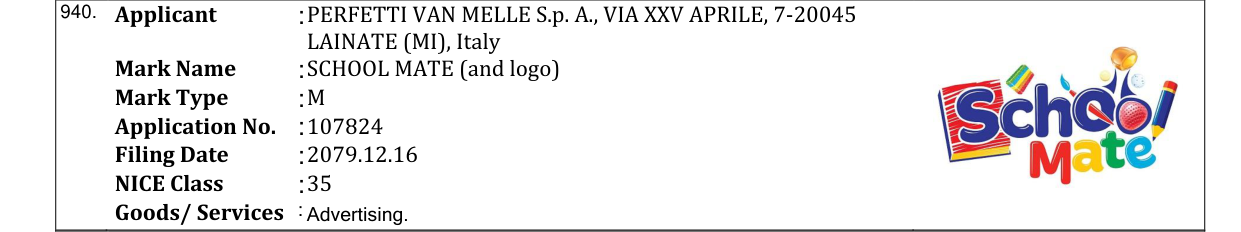 Original bulletin entry for SCHOOL MATE (and logo)