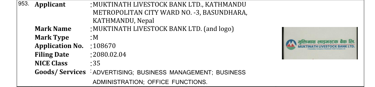 Original bulletin entry for MUKTINATH LIVESTOCK BANK LTD. (and logo)
