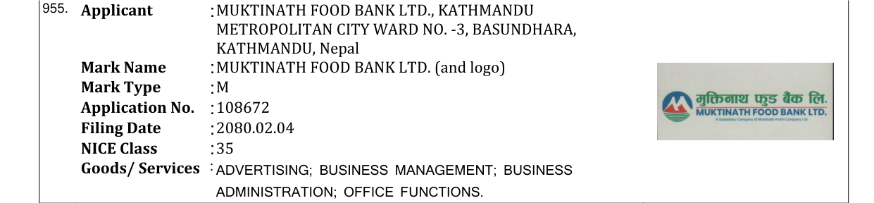 Original bulletin entry for MUKTINATH FOOD BANK LTD. (and logo)
