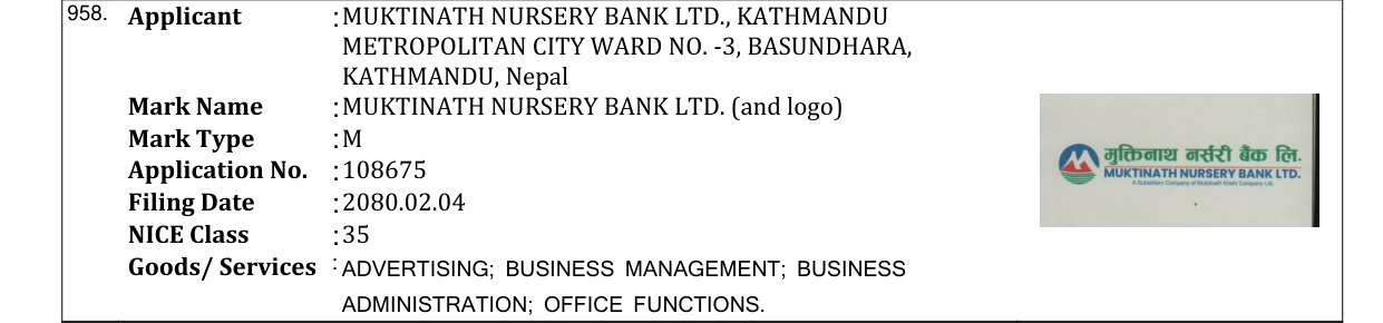Original bulletin entry for MUKTINATH NURSERY BANK LTD. (and logo)