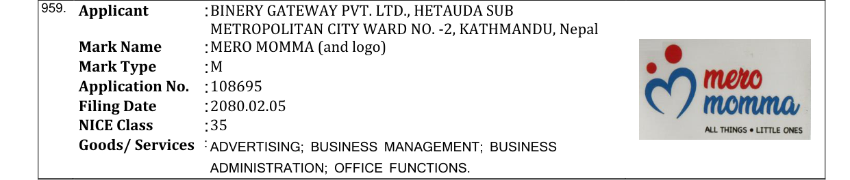 Original bulletin entry for MERO MOMMA (and logo)