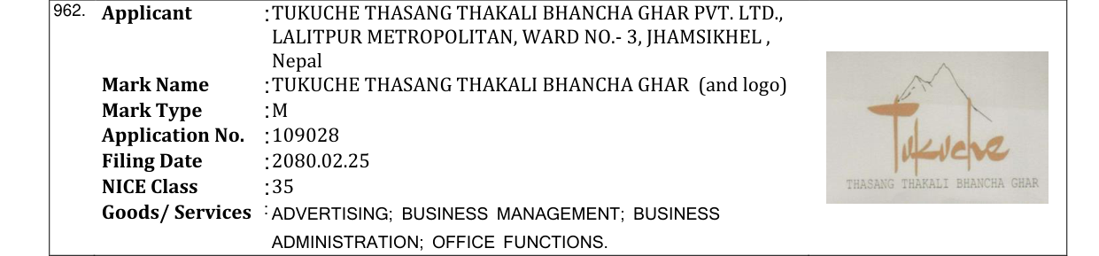 Original bulletin entry for TUKUCHE THASANG THAKALI BHANCHA GHAR (and logo)