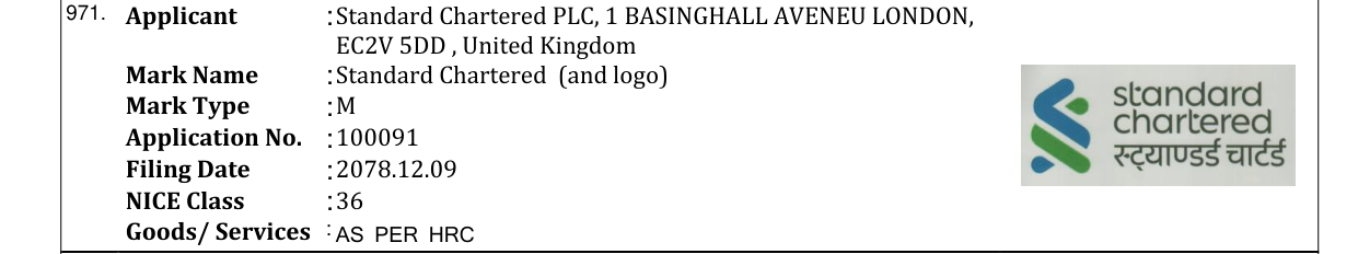 Original bulletin entry for Standard Chartered (and logo)