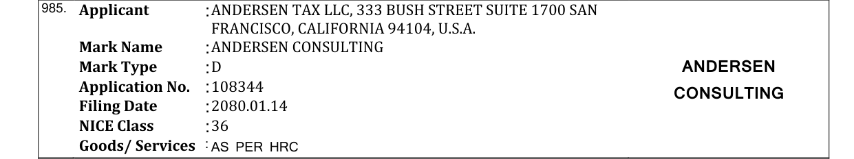 Original bulletin entry for ANDERSEN CONSULTING