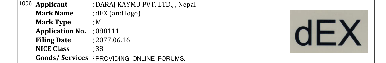 Original bulletin entry for dEX (and logo)