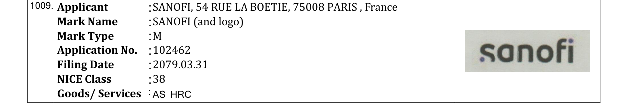 Original bulletin entry for SANOFI (and logo)