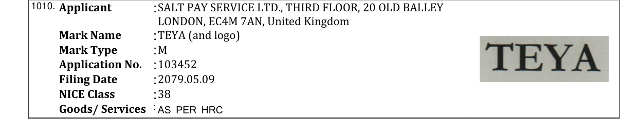 Original bulletin entry for TEYA (and logo)