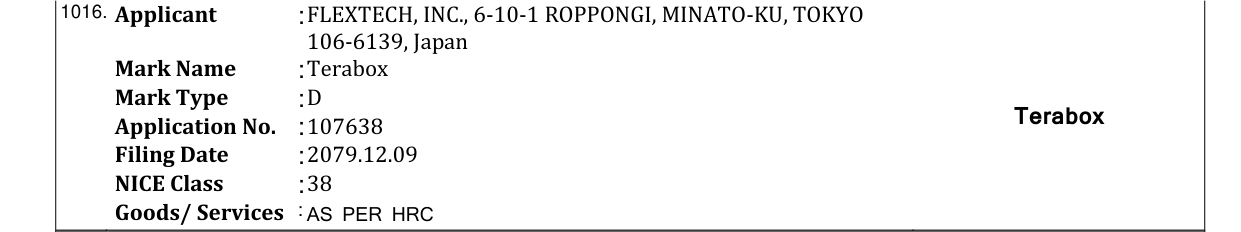 Original bulletin entry for Terabox