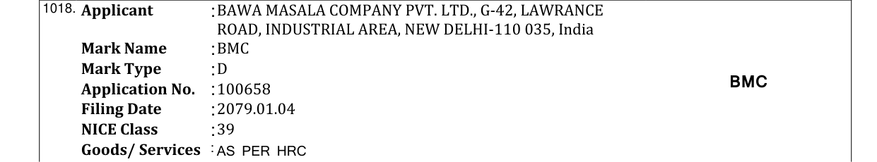 Original bulletin entry for BMC