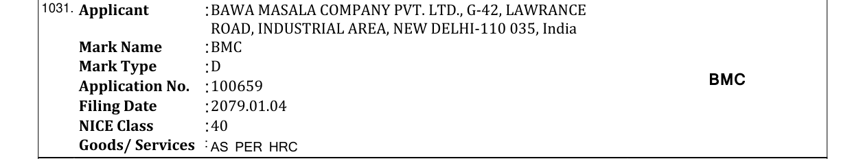Original bulletin entry for BMC