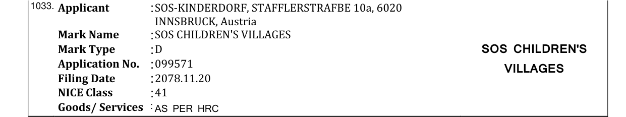 Original bulletin entry for SOS CHILDREN'S VILLAGES
