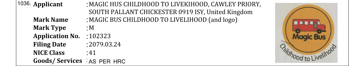 Original bulletin entry for MAGIC BUS CHILDHOOD TO LIVELIHOOD (and logo)