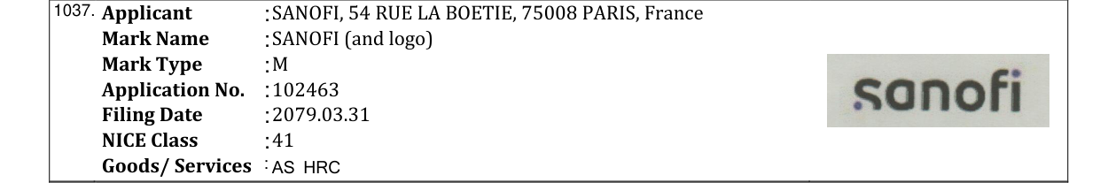 Original bulletin entry for SANOFI (and logo)