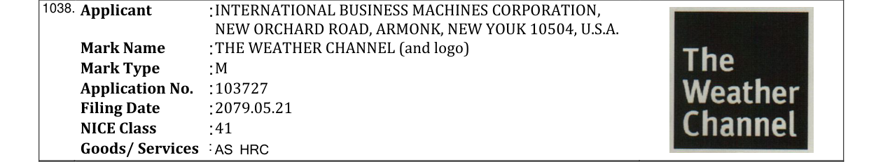Original bulletin entry for THE WEATHER CHANNEL (and logo)