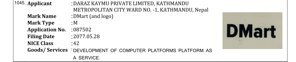 Original bulletin entry for DMart (and logo)
