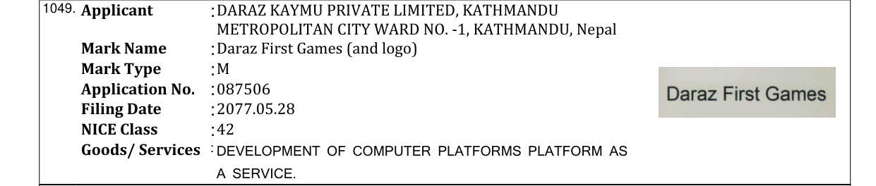 Original bulletin entry for Daraz First Games (and logo)