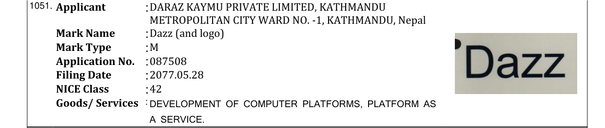 Original bulletin entry for Dazz (and logo)