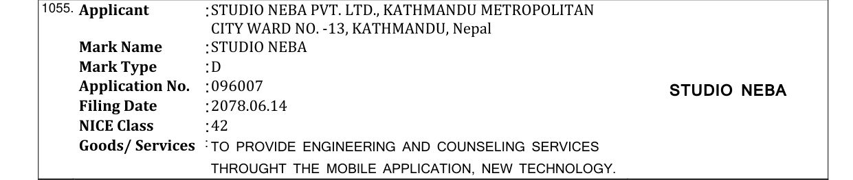 Original bulletin entry for STUDIO NEBA